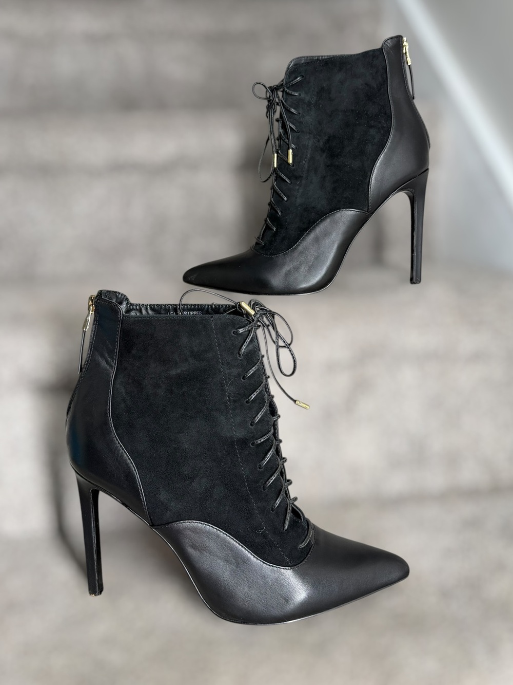 Marciano Y2K Femme Fatale Corset Lace Up Suede Leather Stiletto Boots